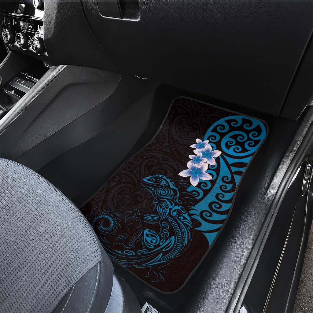New Zealand Tuatara Plumeria Car Mats Maori Blue Koru Tribal Tattoo LT01 - Polynesian Pride