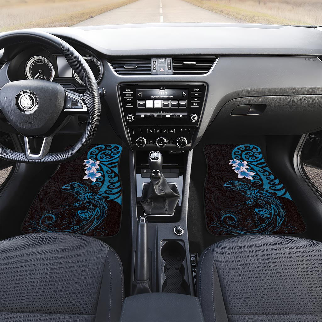 New Zealand Tuatara Plumeria Car Mats Maori Blue Koru Tribal Tattoo LT01 Set 2pcs - Front Blue - Polynesian Pride