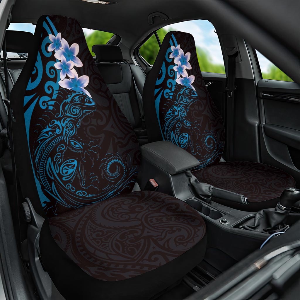 New Zealand Tuatara Plumeria Car Seat Cover Maori Blue Koru Tribal Tattoo LT01 One Size Blue - Polynesian Pride