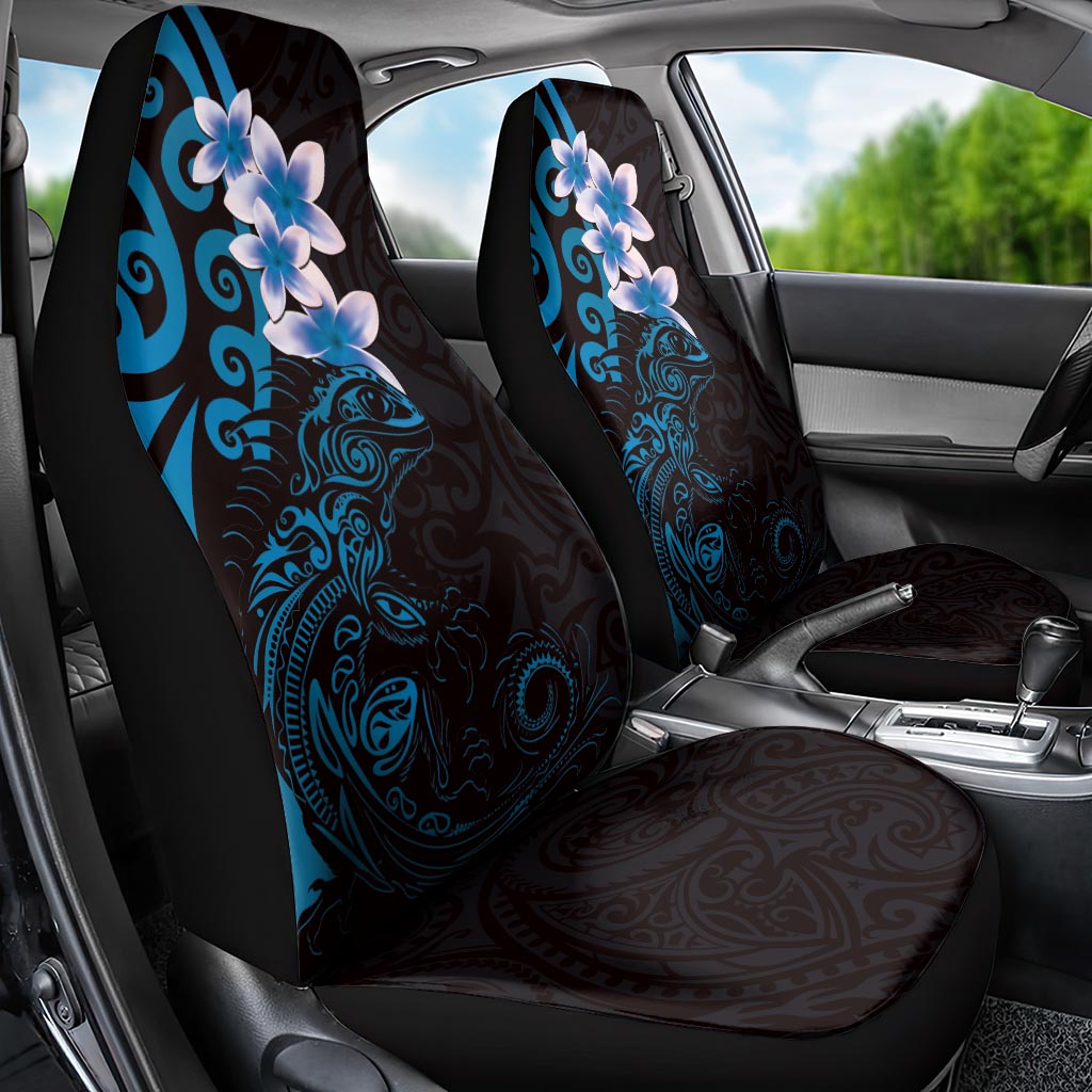 New Zealand Tuatara Plumeria Car Seat Cover Maori Blue Koru Tribal Tattoo LT01 - Polynesian Pride