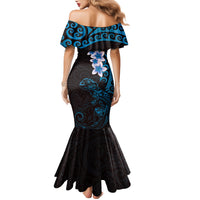 New Zealand Tuatara Plumeria Family Matching Mermaid Dress and Hawaiian Shirt Maori Blue Koru Tribal Tattoo LT01 - Polynesian Pride