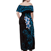 New Zealand Tuatara Plumeria Family Matching Off Shoulder Maxi Dress and Hawaiian Shirt Maori Blue Koru Tribal Tattoo LT01 - Polynesian Pride