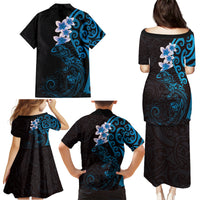 New Zealand Tuatara Plumeria Family Matching Puletasi and Hawaiian Shirt Maori Blue Koru Tribal Tattoo LT01 - Polynesian Pride