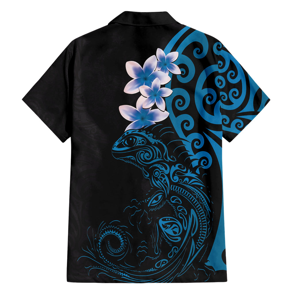 New Zealand Tuatara Plumeria Family Matching Summer Maxi Dress and Hawaiian Shirt Maori Blue Koru Tribal Tattoo LT01 - Polynesian Pride