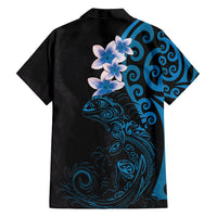 New Zealand Tuatara Plumeria Family Matching Summer Maxi Dress and Hawaiian Shirt Maori Blue Koru Tribal Tattoo LT01 - Polynesian Pride