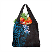 New Zealand Tuatara Plumeria Grocery Bag Maori Blue Koru Tribal Tattoo LT01 1-pack One Size Blue - Polynesian Pride
