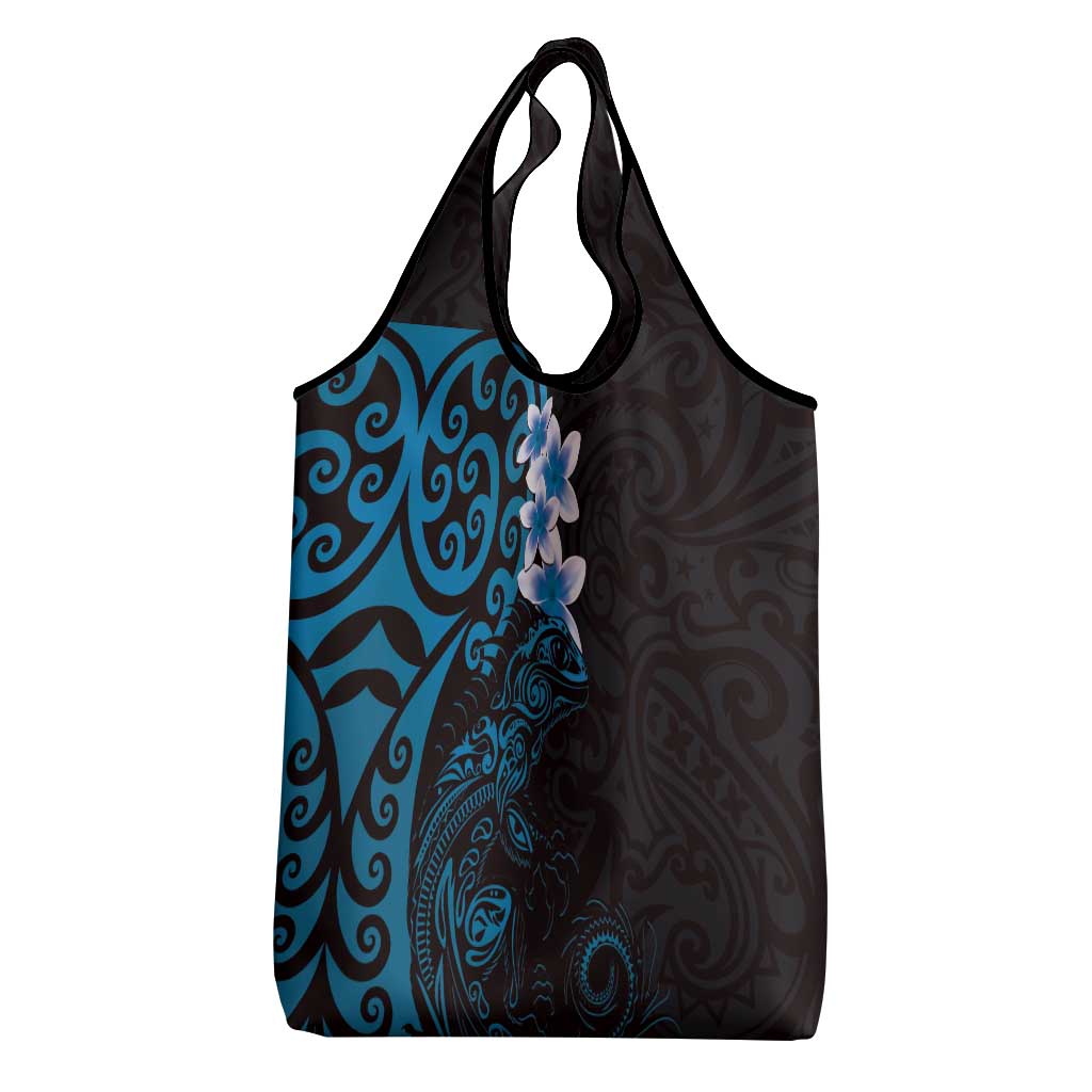 New Zealand Tuatara Plumeria Grocery Bag Maori Blue Koru Tribal Tattoo LT01 - Polynesian Pride