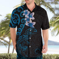 New Zealand Tuatara Plumeria Hawaiian Shirt Maori Blue Koru Tribal Tattoo LT01 - Polynesian Pride