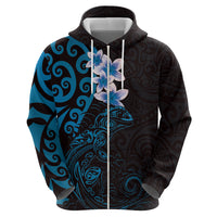 New Zealand Tuatara Plumeria Hoodie Maori Blue Koru Tribal Tattoo LT01 - Polynesian Pride