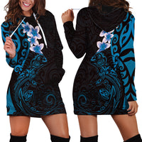 New Zealand Tuatara Plumeria Hoodie Dress Maori Blue Koru Tribal Tattoo LT01 - Polynesian Pride