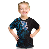New Zealand Tuatara Plumeria Kid T Shirt Maori Blue Koru Tribal Tattoo LT01 Blue - Polynesian Pride