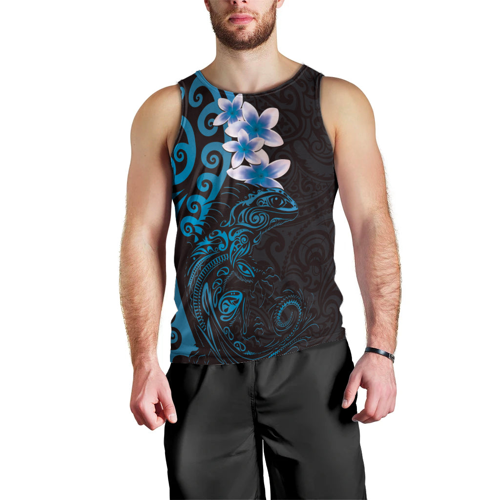 New Zealand Tuatara Plumeria Men Tank Top Maori Blue Koru Tribal Tattoo LT01 - Polynesian Pride