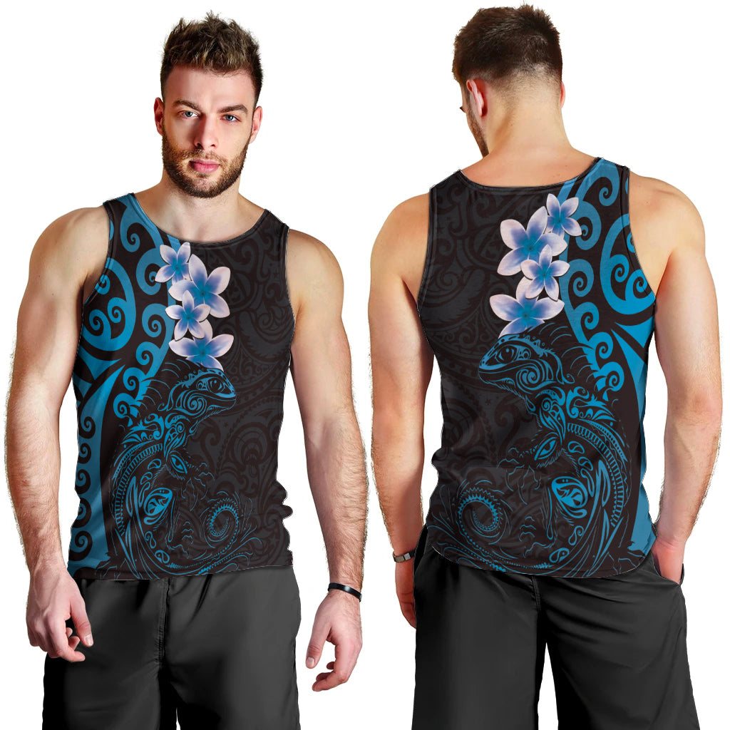 New Zealand Tuatara Plumeria Men Tank Top Maori Blue Koru Tribal Tattoo LT01 - Polynesian Pride