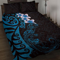 New Zealand Tuatara Plumeria Quilt Bed Set Maori Blue Koru Tribal Tattoo LT01 Blue - Polynesian Pride