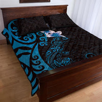 New Zealand Tuatara Plumeria Quilt Bed Set Maori Blue Koru Tribal Tattoo LT01 - Polynesian Pride