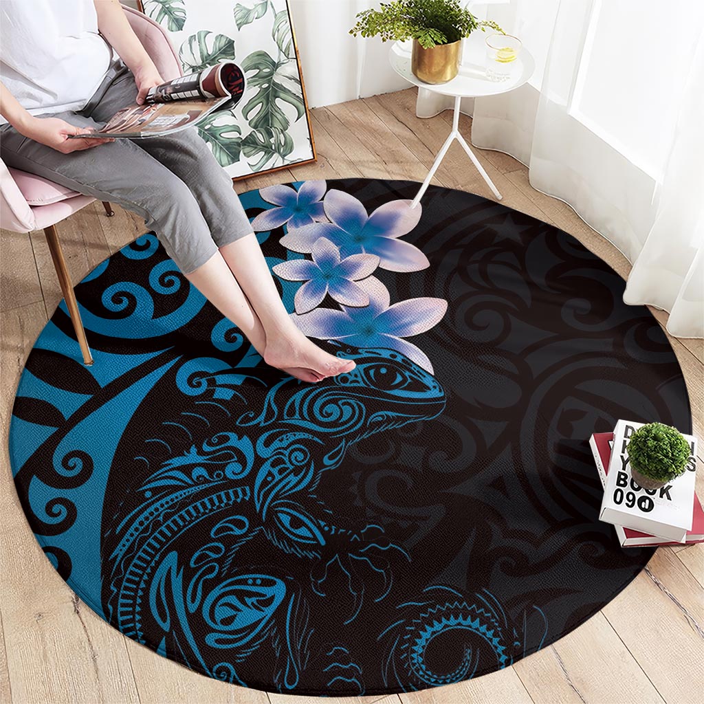 New Zealand Tuatara Plumeria Round Carpet Maori Blue Koru Tribal Tattoo LT01 - Polynesian Pride