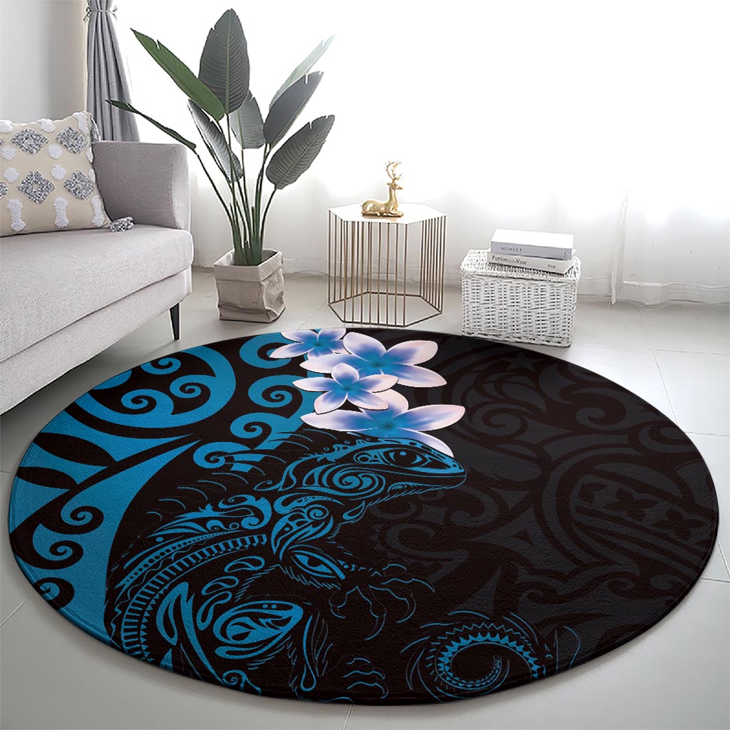 New Zealand Tuatara Plumeria Round Carpet Maori Blue Koru Tribal Tattoo LT01 - Polynesian Pride