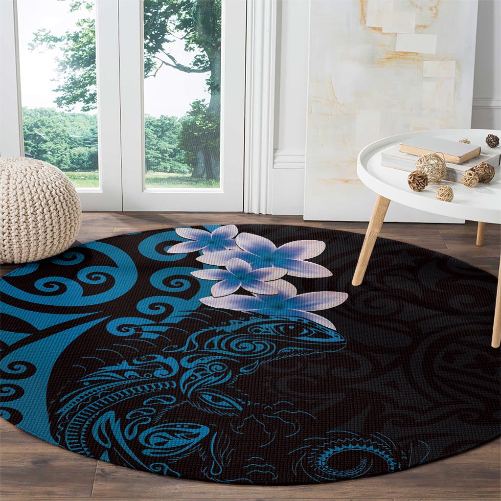 New Zealand Tuatara Plumeria Round Carpet Maori Blue Koru Tribal Tattoo LT01 - Polynesian Pride