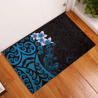 New Zealand Tuatara Plumeria Rubber Doormat Maori Blue Koru Tribal Tattoo LT01 Blue - Polynesian Pride