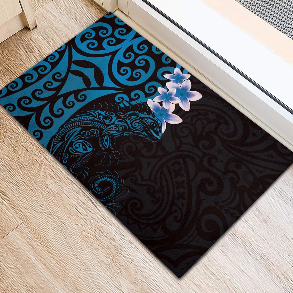 New Zealand Tuatara Plumeria Rubber Doormat Maori Blue Koru Tribal Tattoo LT01 - Polynesian Pride