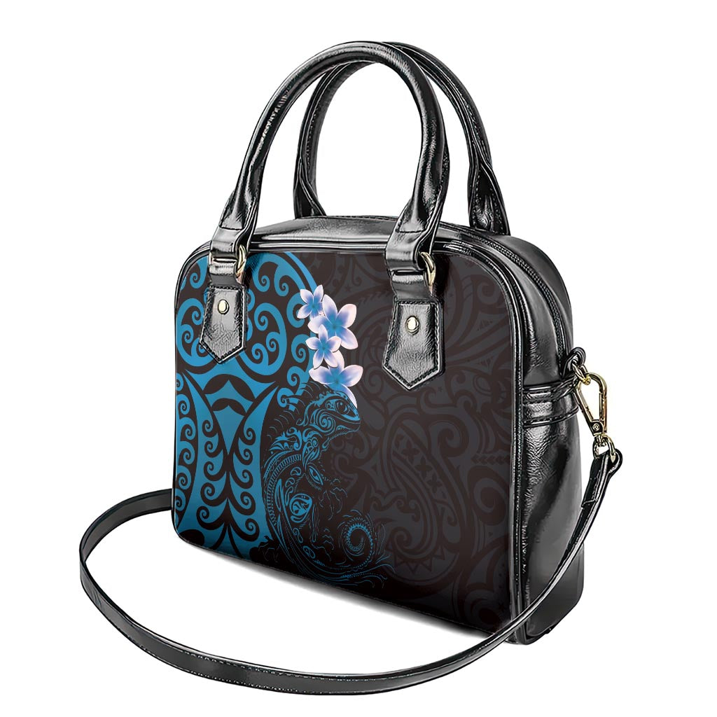 New Zealand Tuatara Plumeria Shoulder Handbag Maori Blue Koru Tribal Tattoo LT01 - Polynesian Pride
