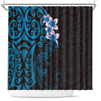New Zealand Tuatara Plumeria Shower Curtain Maori Blue Koru Tribal Tattoo LT01 Blue - Polynesian Pride