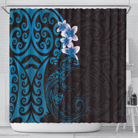 New Zealand Tuatara Plumeria Shower Curtain Maori Blue Koru Tribal Tattoo LT01 - Polynesian Pride