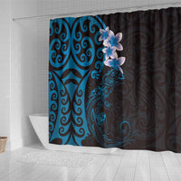 New Zealand Tuatara Plumeria Shower Curtain Maori Blue Koru Tribal Tattoo LT01 - Polynesian Pride