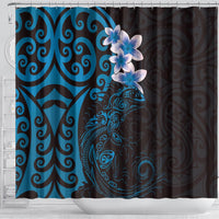 New Zealand Tuatara Plumeria Shower Curtain Maori Blue Koru Tribal Tattoo LT01 - Polynesian Pride