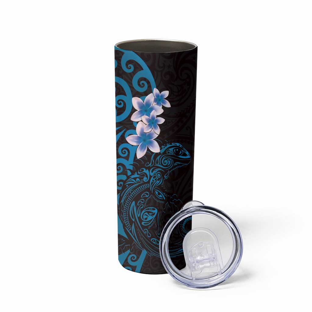 New Zealand Tuatara Plumeria Skinny Tumbler Maori Blue Koru Tribal Tattoo LT01 - Polynesian Pride