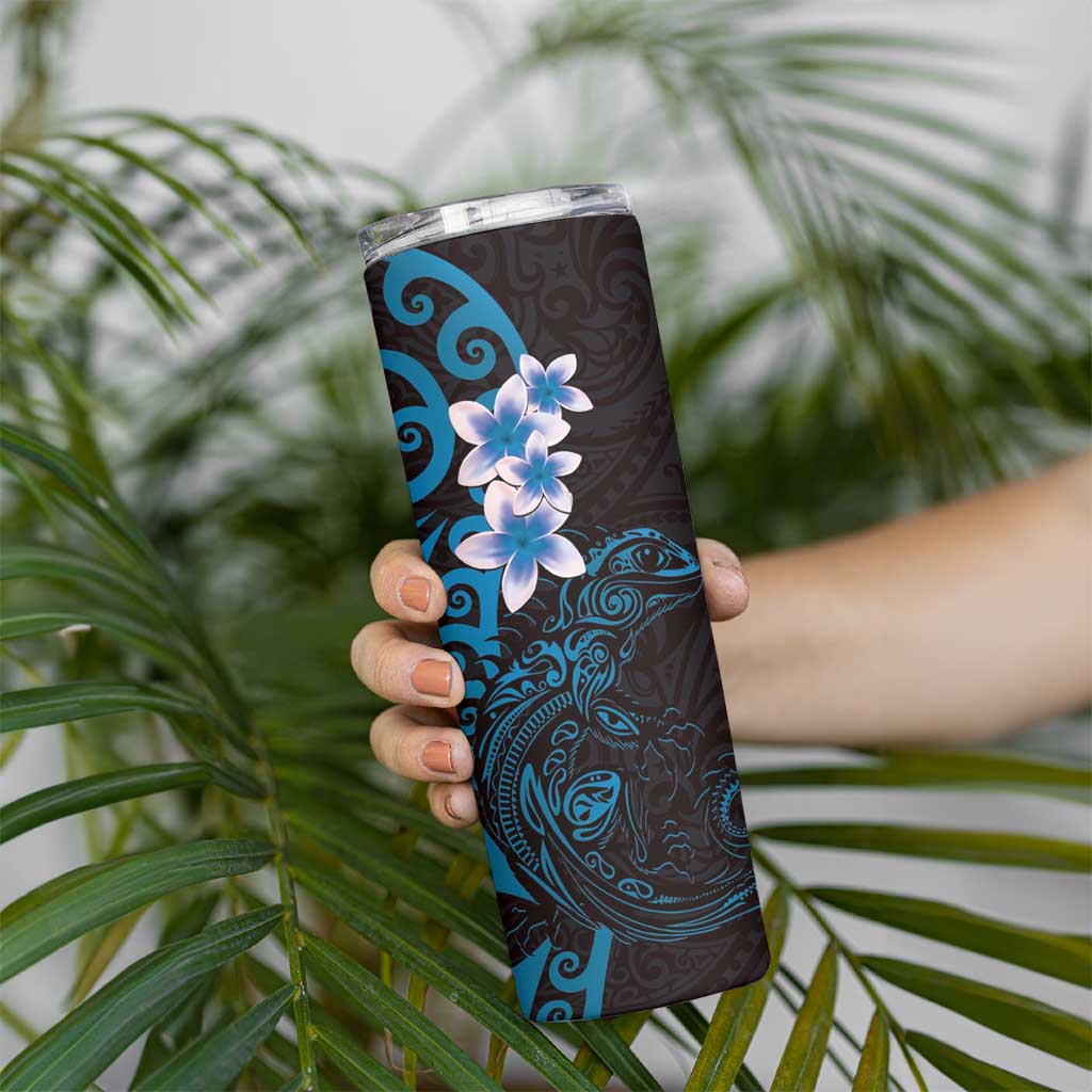 New Zealand Tuatara Plumeria Skinny Tumbler Maori Blue Koru Tribal Tattoo LT01 - Polynesian Pride