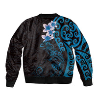 New Zealand Tuatara Plumeria Sleeve Zip Bomber Jacket Maori Blue Koru Tribal Tattoo LT01 - Polynesian Pride