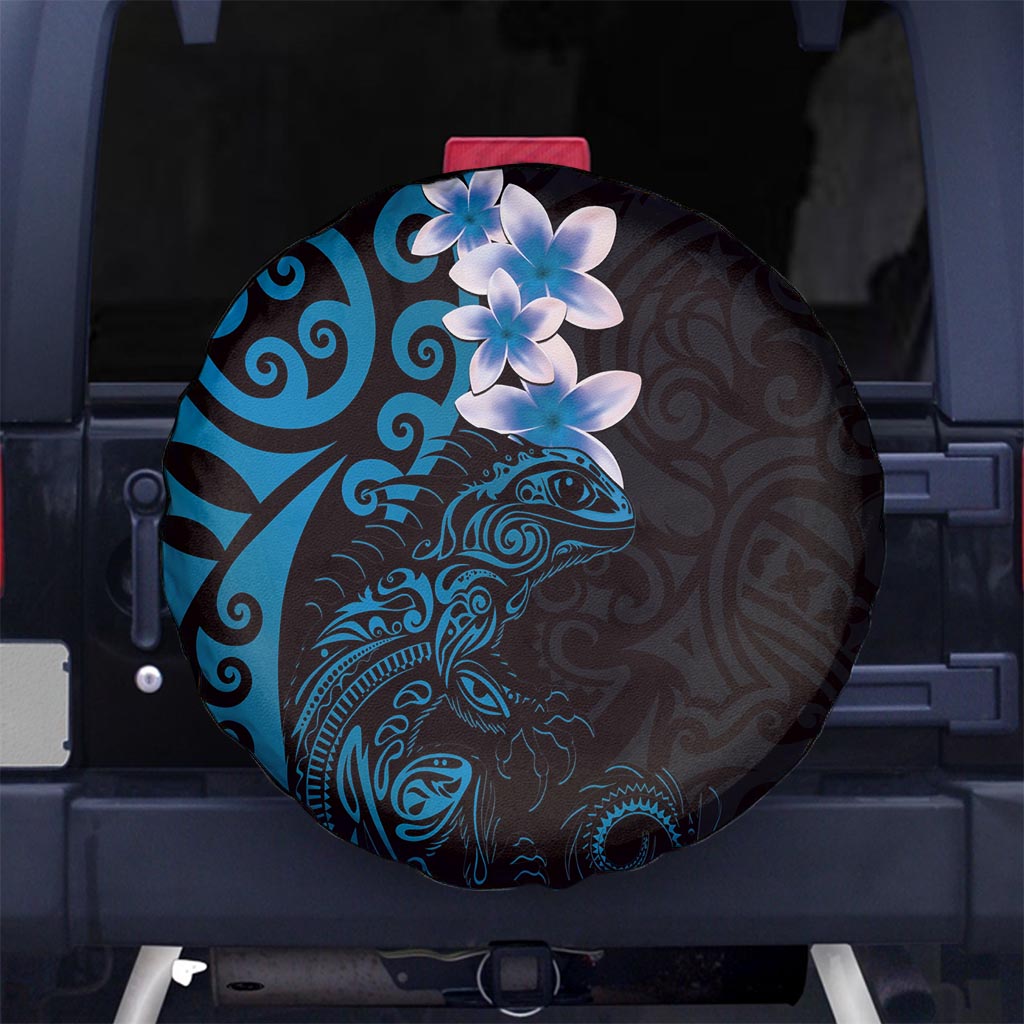 New Zealand Tuatara Plumeria Spare Tire Cover Maori Blue Koru Tribal Tattoo LT01 - Polynesian Pride