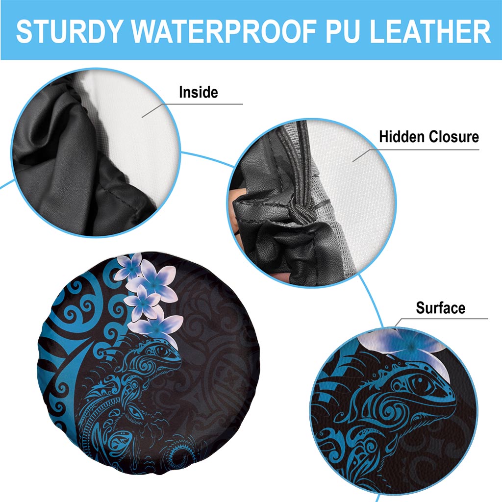 New Zealand Tuatara Plumeria Spare Tire Cover Maori Blue Koru Tribal Tattoo LT01 - Polynesian Pride