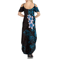 New Zealand Tuatara Plumeria Summer Maxi Dress Maori Blue Koru Tribal Tattoo LT01 - Polynesian Pride