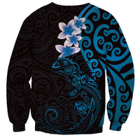 New Zealand Tuatara Plumeria Sweatshirt Maori Blue Koru Tribal Tattoo LT01 - Polynesian Pride
