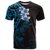 New Zealand Tuatara Plumeria T Shirt Maori Blue Koru Tribal Tattoo LT01 Blue - Polynesian Pride