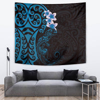 New Zealand Tuatara Plumeria Tapestry Maori Blue Koru Tribal Tattoo LT01 Blue - Polynesian Pride