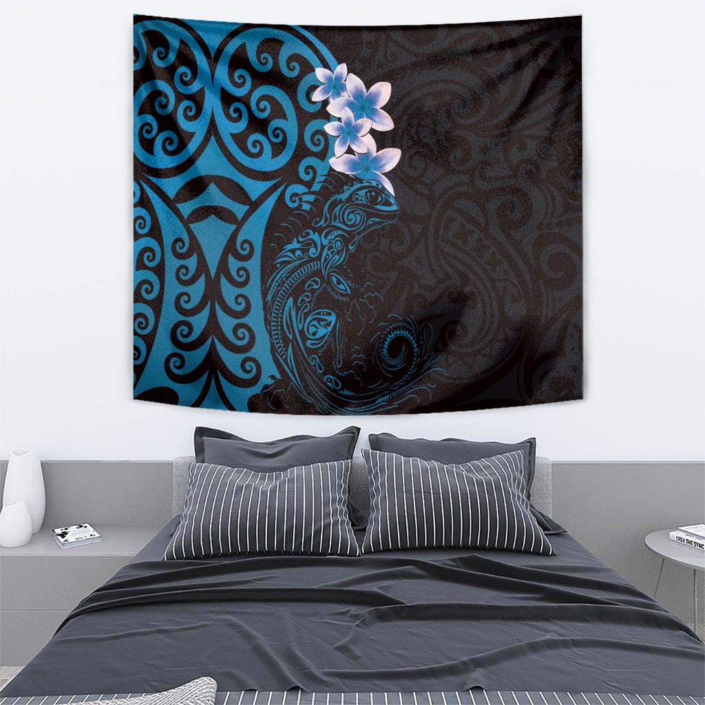 New Zealand Tuatara Plumeria Tapestry Maori Blue Koru Tribal Tattoo LT01 - Polynesian Pride
