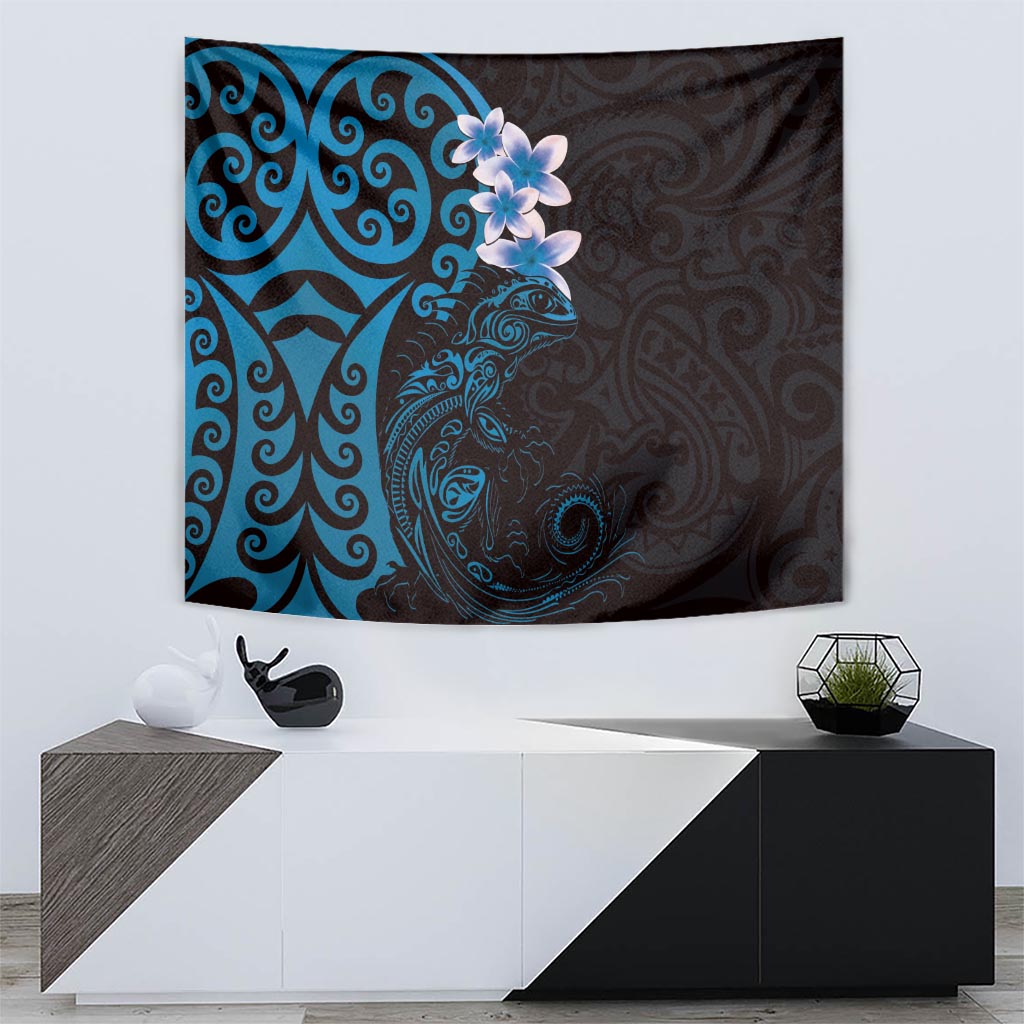 New Zealand Tuatara Plumeria Tapestry Maori Blue Koru Tribal Tattoo LT01 - Polynesian Pride