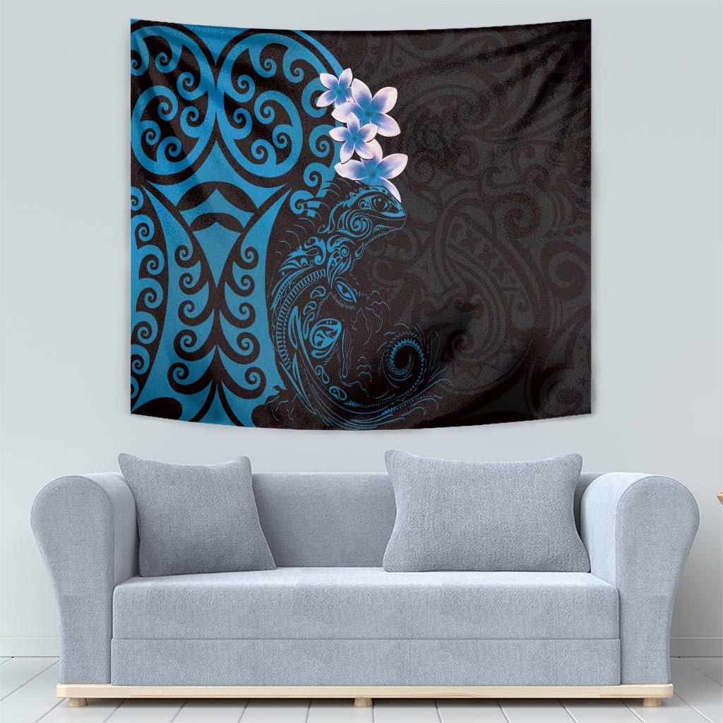 New Zealand Tuatara Plumeria Tapestry Maori Blue Koru Tribal Tattoo LT01 - Polynesian Pride
