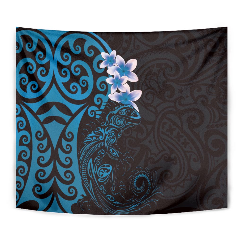 New Zealand Tuatara Plumeria Tapestry Maori Blue Koru Tribal Tattoo LT01 - Polynesian Pride