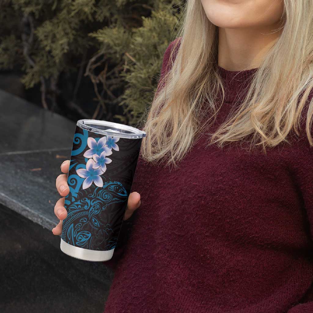 New Zealand Tuatara Plumeria Tumbler Cup Maori Blue Koru Tribal Tattoo LT01 - Polynesian Pride