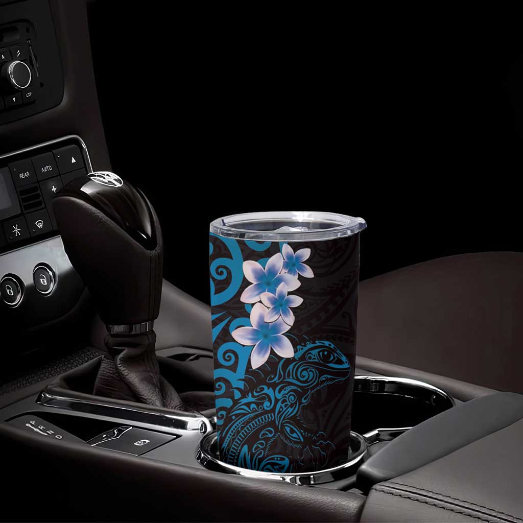 New Zealand Tuatara Plumeria Tumbler Cup Maori Blue Koru Tribal Tattoo LT01 - Polynesian Pride