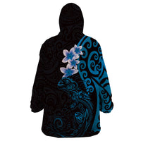 New Zealand Tuatara Plumeria Wearable Blanket Hoodie Maori Blue Koru Tribal Tattoo LT01 - Polynesian Pride