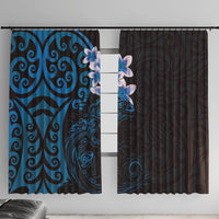 New Zealand Tuatara Plumeria Window Curtain Maori Blue Koru Tribal Tattoo LT01 With Hooks Blue - Polynesian Pride