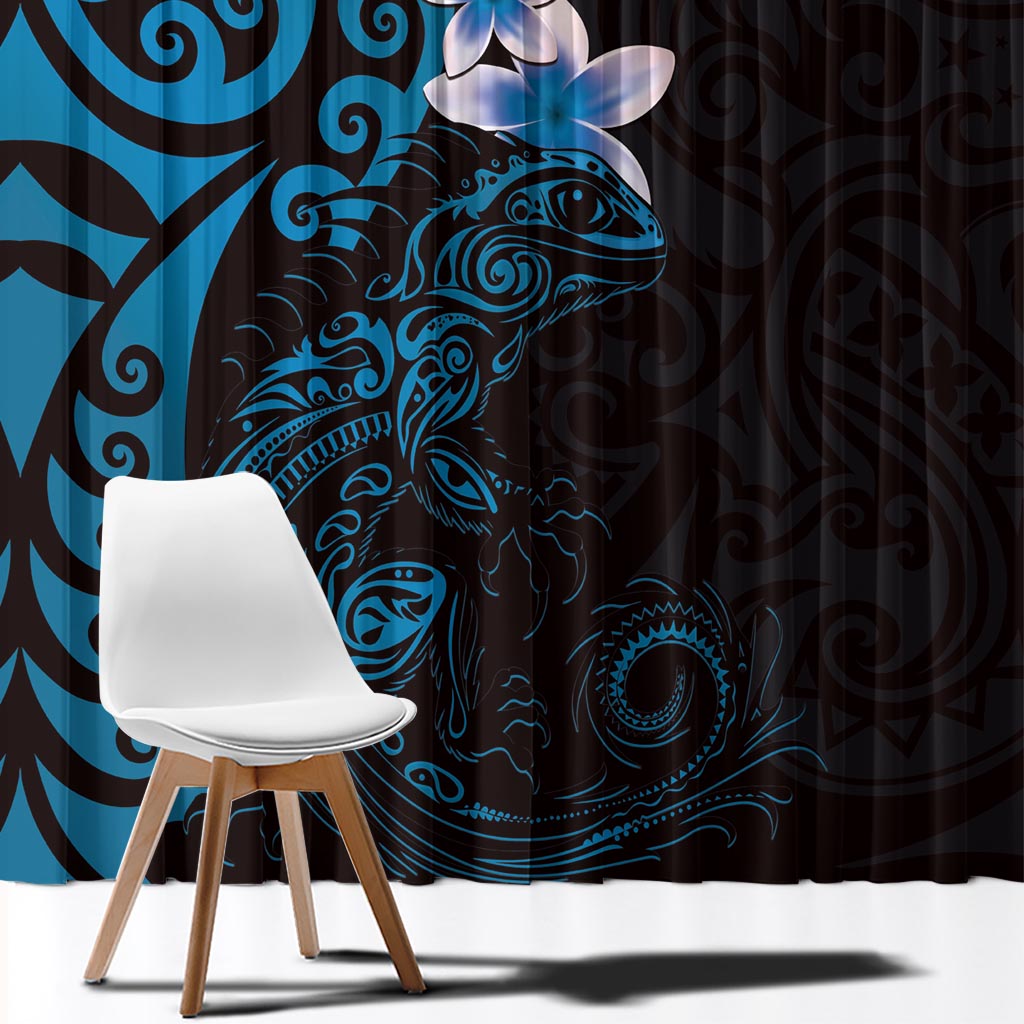 New Zealand Tuatara Plumeria Window Curtain Maori Blue Koru Tribal Tattoo LT01 - Polynesian Pride