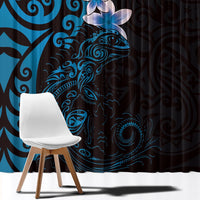 New Zealand Tuatara Plumeria Window Curtain Maori Blue Koru Tribal Tattoo LT01 - Polynesian Pride