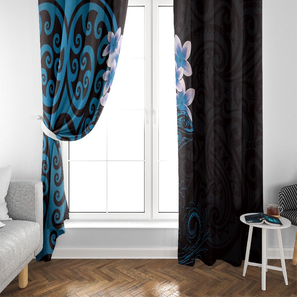 New Zealand Tuatara Plumeria Window Curtain Maori Blue Koru Tribal Tattoo LT01 - Polynesian Pride