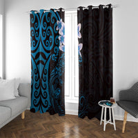 New Zealand Tuatara Plumeria Window Curtain Maori Blue Koru Tribal Tattoo LT01 With Grommets Blue - Polynesian Pride